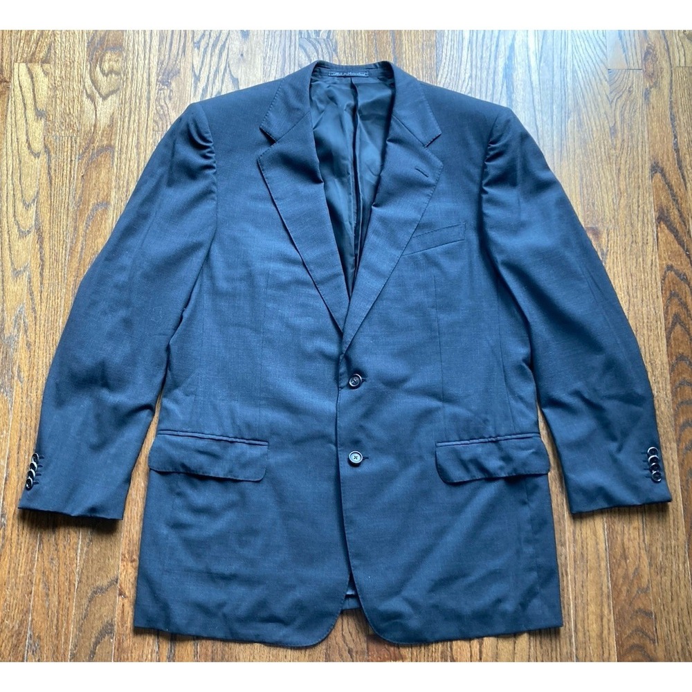 Ermenegildo Zegna Blazer Mens Size 44L Black Wool Jacket 2 Button Coat